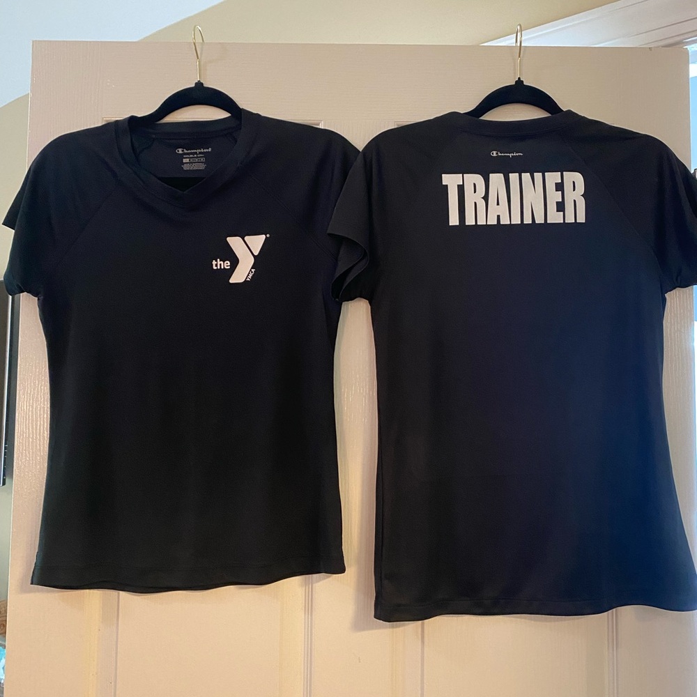 YMCA 2 Black v-neck shirts.